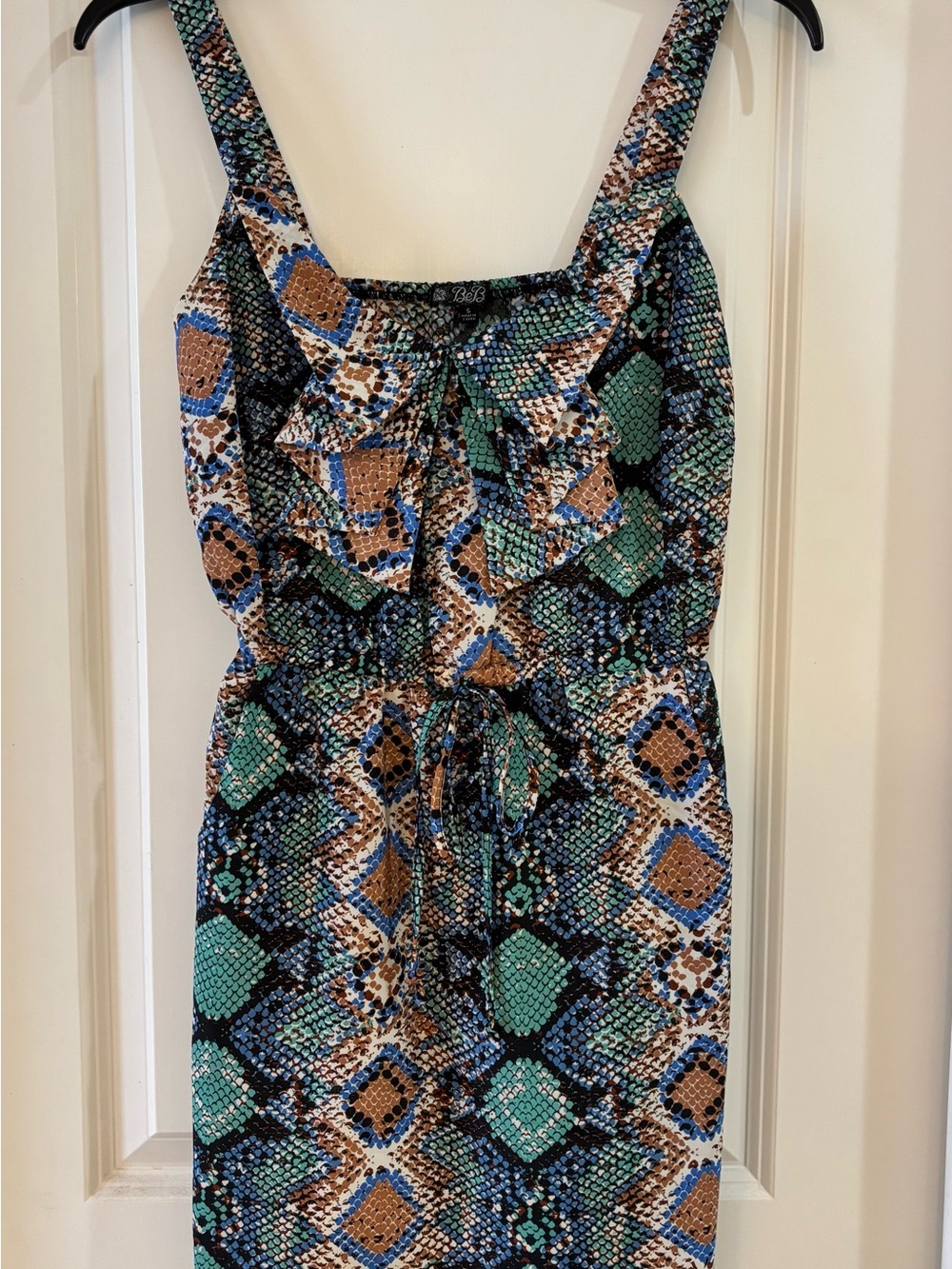 Bebop Sleeveless Snake-Print Midi Dress in Teal & Tan Size S